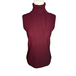 Grace Elements Womens Medium Purple Plum Cable Knit Mock Turtleneck Sweater Vest